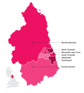 Map of part of the UK highlighting the North East region.